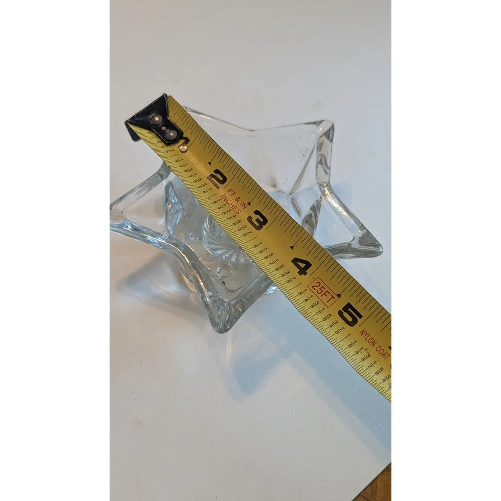 Vintage Clear Pressed Glass Star Taper Candle Holder Celestial Sunburst Base